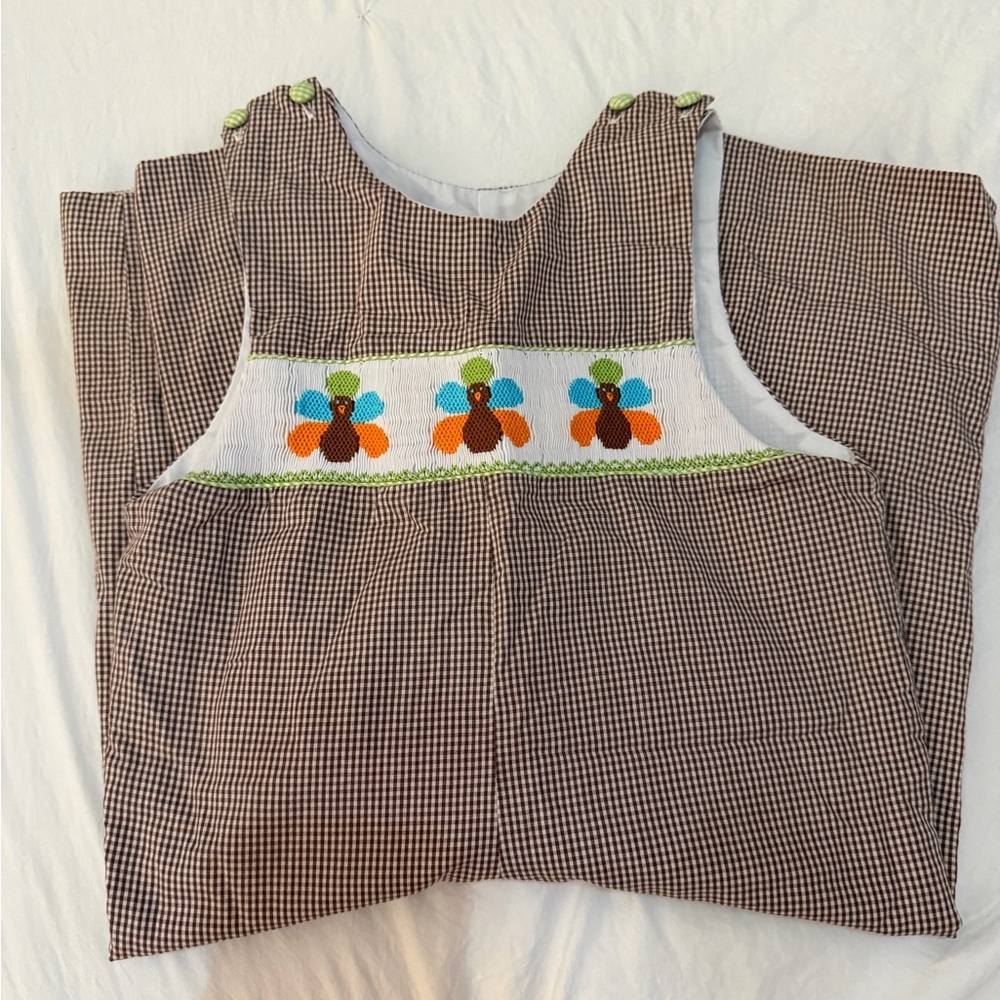 Boys Smocked Turkey Brown and White Check Longall